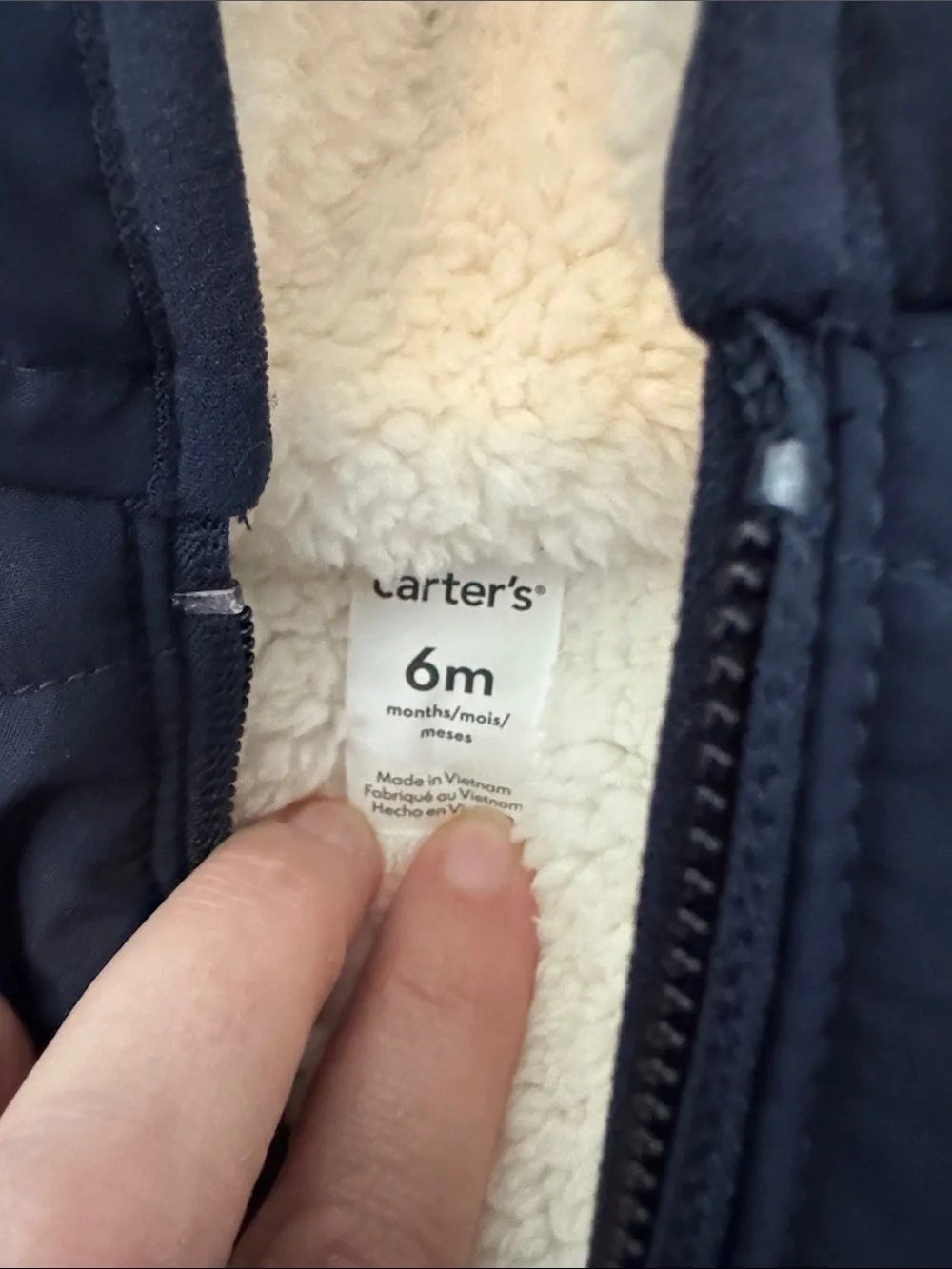 Carter's Navy Hooded Puffer Jacket with Cream Sherpa Lining